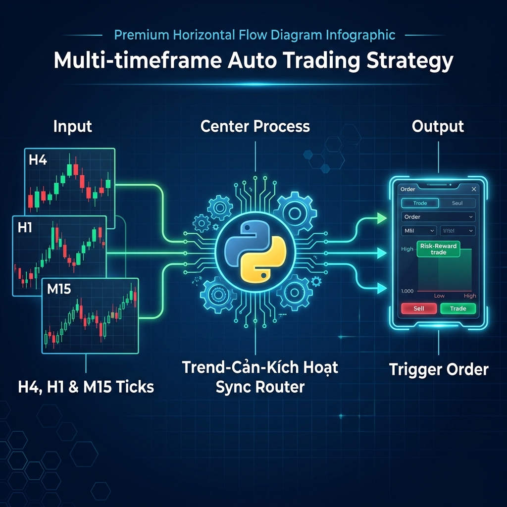 Quy trình thiết kế BOT tự động giao dịch | Auto Trading chiến lược Multi-timeframe: Giải thuật lọc nhiễu đa khung thời gian (H4-H1-M15)